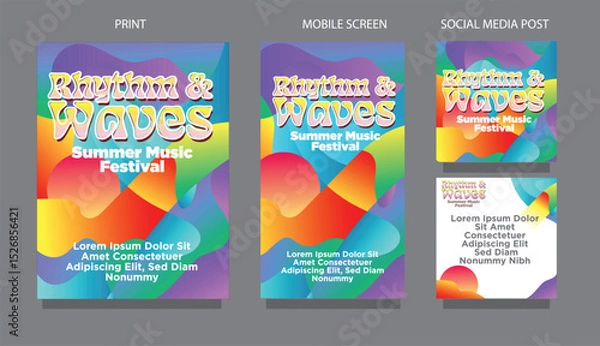Fototapeta Modern Fluid Waves  Summer Vibes Background for Mobile and Social Media. fluid design template multiple platform for print, mobile screen and social media post vector illustration