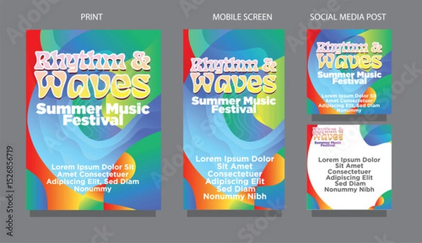 Fototapeta Futuristic Fluid Wave  Abstract Vibrant Design for Summer Promotions. fluid design template multiple platform for print, mobile screen and social media post vector illustration