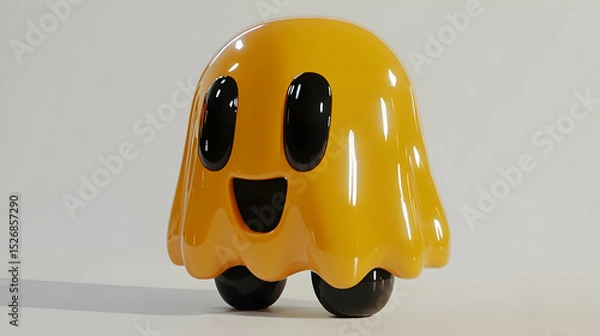 Fototapeta Smiling Yellow Cartoon Ghost 3D Render