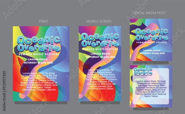 Obraz Summer Flow. Vibrant Abstract Wave Background for Media Templates. fluid design template multiple platform for print, mobile screen and social media post vector illustration
