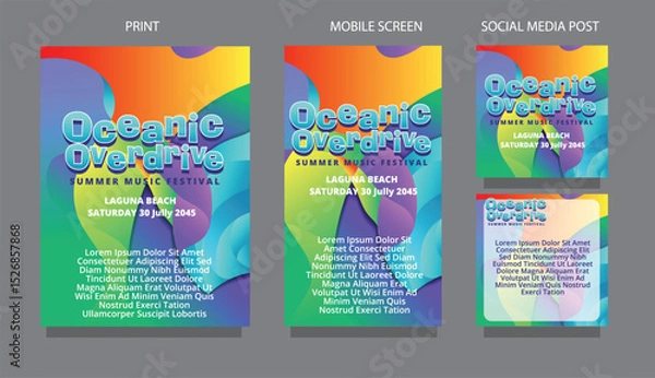 Obraz Abstract Gradient Waves. Colorful Clean Design for Social Graphics. fluid design template multiple platform for print, mobile screen and social media post vector illustration