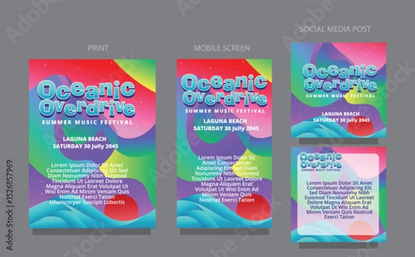 Obraz Modern Color Wave Flow. Vibrant Background for Summer Music Themes. fluid design template multiple platform for print, mobile screen and social media post vector illustration