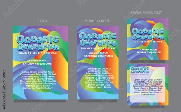 Obraz Vibrant Summer Abstract. Fluid Wave Design for Posters and Mobile. fluid design template multiple platform for print, mobile screen and social media post vector illustration