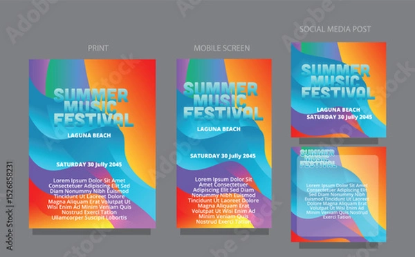 Fototapeta Bold Color Fluid Wave. Modern Abstract for Music Events. fluid design template multiple platform for print, mobile screen and social media post vector illustration