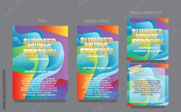 Fototapeta fluid design template multiple platform for print, mobile screen and social media post vector illustration.Gradient Summer Motion. Abstract Clean Design for Mobile Screens