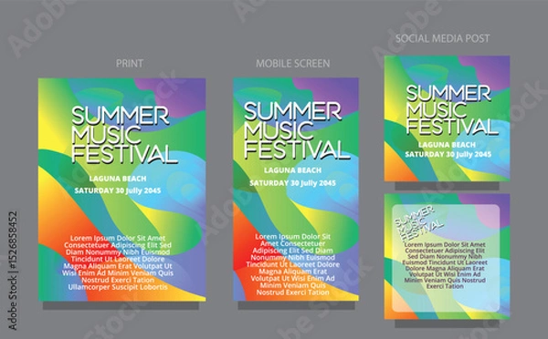 Obraz Vibrant Waveform Design. Summer Abstract Template for multiple Use. fluid design template multiple platform for print, mobile screen and social media post vector illustration