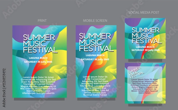 Obraz Abstract Summer Beat. Colorful Fluid Wave Background. fluid design template multiple platform for print, mobile screen and social media post vector illustration