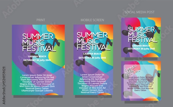 Obraz Music Inspired Abstract. Vibrant Wave Design for Summer Events. fluid design template multiple platform for print, mobile screen and social media post vector illustration