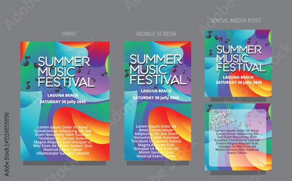 Obraz Creative Summer Wave. Fluid Gradient Background Template. fluid design template multiple platform for print, mobile screen and social media post vector illustration
