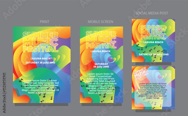 Obraz Vibrant Liquid Motion.  Abstract Summer Waves. fluid design template multiple platform for print, mobile screen and social media post vector illustration