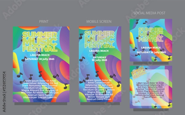 Fototapeta Modern Music Flow. Abstract Vibrant Design for Promotions. fluid design template multiple platform for print, mobile screen and social media post vector illustration