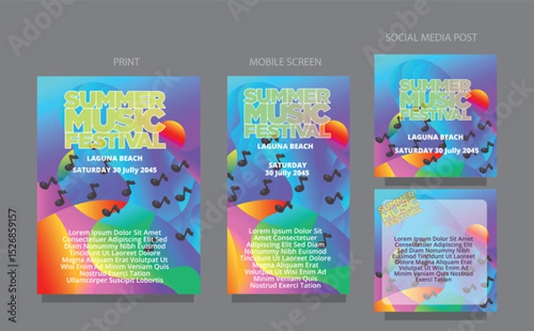 Obraz Modern Music Flow. Abstract Vibrant Design for Promotions. fluid design template multiple platform for print, mobile screen and social media post vector illustration