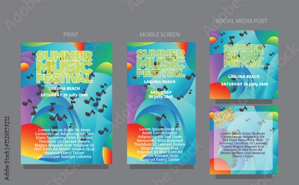 Fototapeta Abstract Gradient Summer. Colorful Wave Design for promotions. fluid design template multiple platform for print, mobile screen and social media post vector illustration