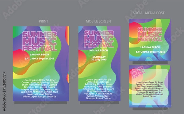 Obraz Abstract Summer Rhythm. Colorful Fluid Design multiple platform publications. fluid design template multiple platform for print, mobile screen and social media post vector illustration
