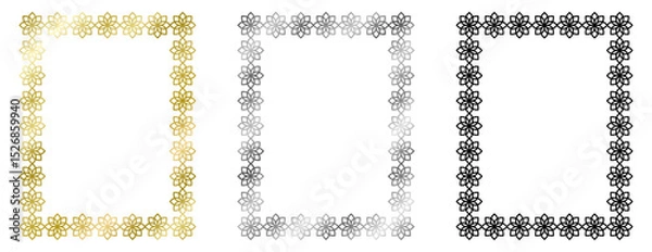 Obraz Set of golden, silver, black frames with flowers isolated on white. Vector square frame. Frame for text, certificate, pictures, postcard. Element for design. Gold, metal