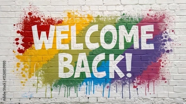 Obraz Colorful "Welcome Back" Letters and a Fresh Red Apple on a Dark Gray Slate Background Creating a School-Themed Composition.