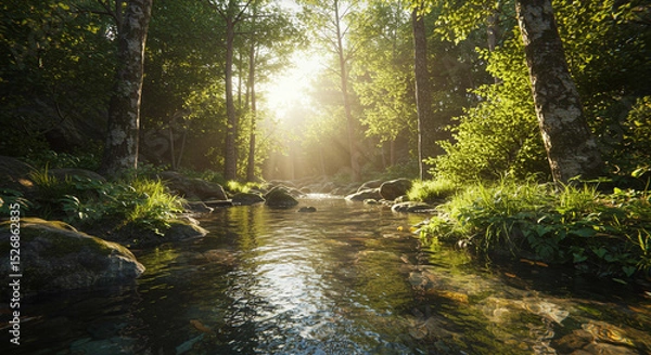 Obraz Serene Forest Stream at Sunrise