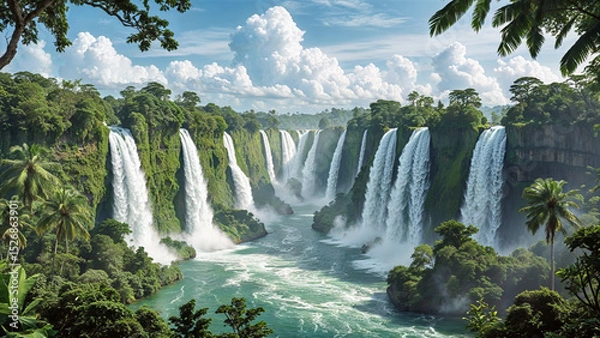 Obraz Majestic Waterfalls in Lush Tropical Jungle