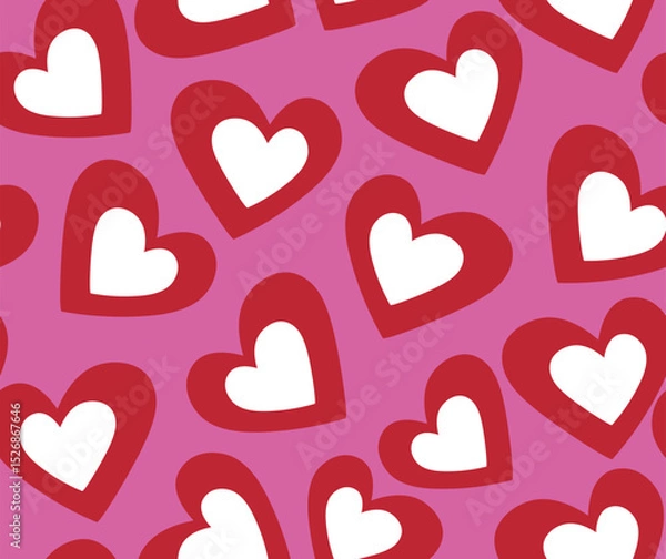 Fototapeta Beautiful bright Valentine vector seamless pattern with red hearts. You can use any color of background