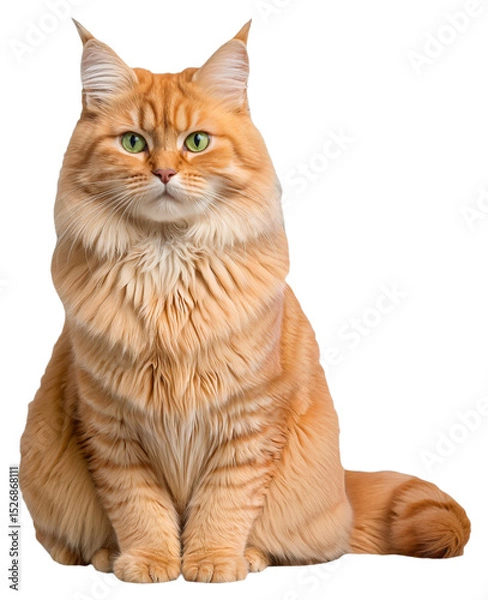 Obraz ginger sitting fluffy cat with green eyes on a transparent background