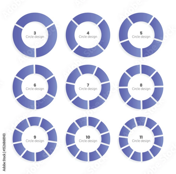 Fototapeta Cycle diagram with 3, 4, 5, 6, 7, 8, 9, 10 and 11 options or steps. Slides for business presentation. Abstract infographics