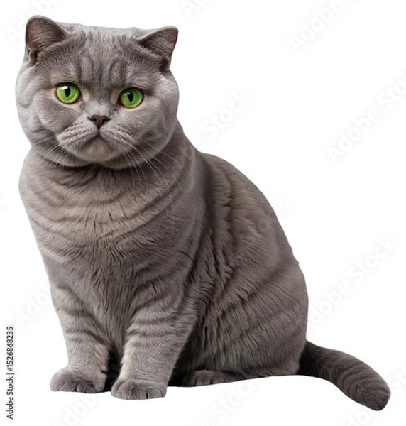 Obraz A grey cat with green eyes sits on a transparent background