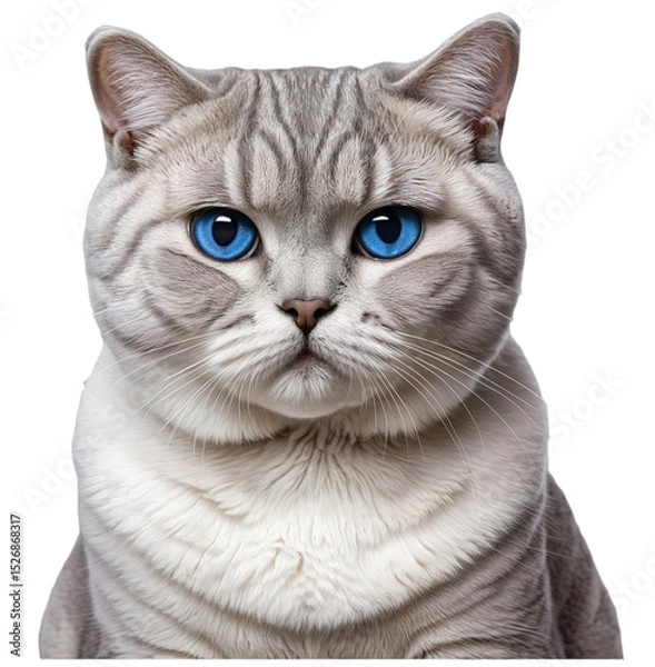 Obraz A white tabby cats face with blue eyes on a transparent background