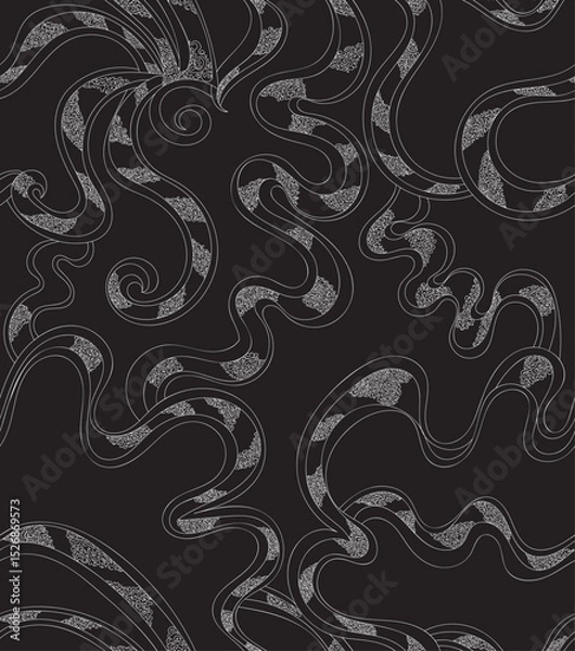 Fototapeta Beautiful abstract vector seamless pattern with black and white handwritten figured ines with ornaments