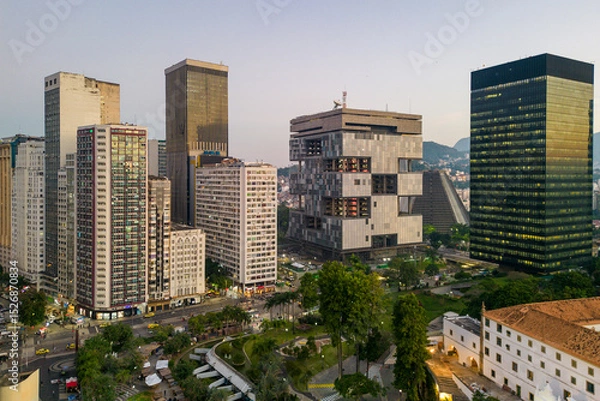 Fototapeta Rio de Janeiro City Downtown Skyline With Petrobras Headquarters Building in the Middle and Carioca Square Below