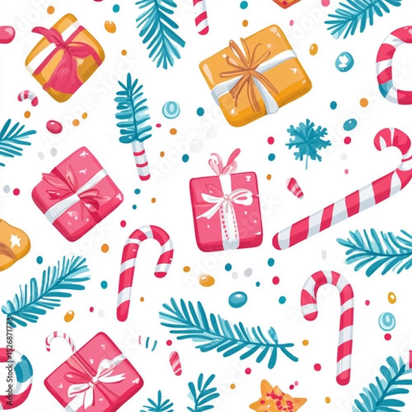 Fototapeta seamless pattern with christmas presents AI generated 