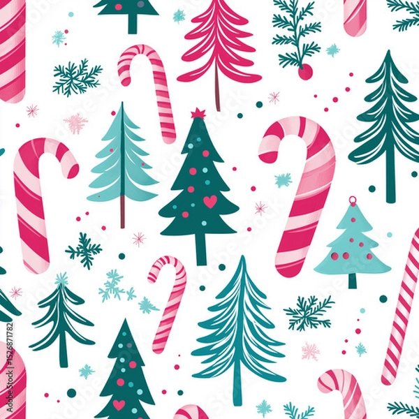 Fototapeta christmas tree seamless pattern AI generated 