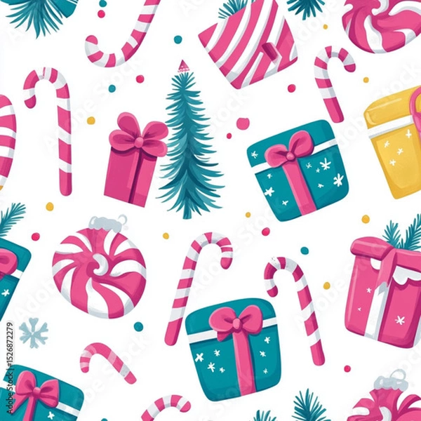 Fototapeta seamless pattern with christmas gifts AI generated 