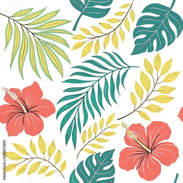 Fototapeta seamless pattern with leaves and flowers Ai-Generated