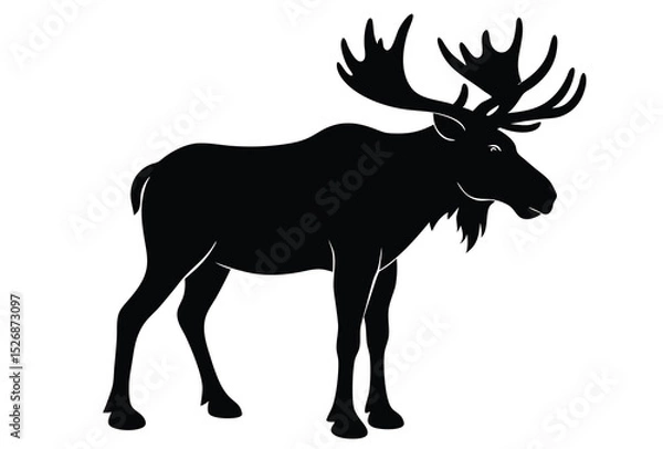 Fototapeta Moose With Horns Silhouette Vector Illustration Of Wild Animal In Forest For Clipart Design.