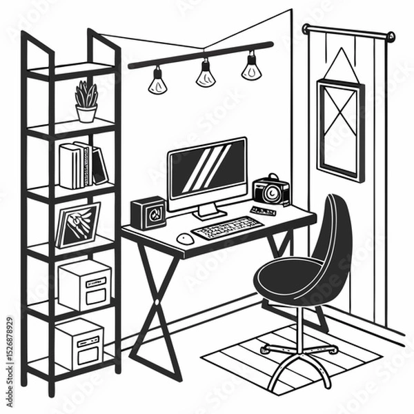 Fototapeta Professional home office workspace design illustration
