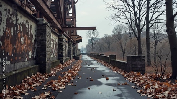 Obraz Abandoned Pathway Through Leafy Autumn Landscape