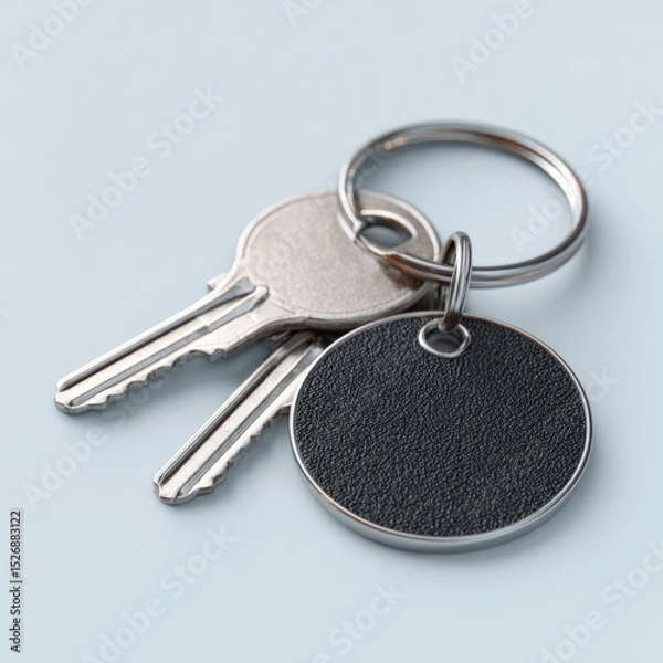 Fototapeta Keys and keychain laying on flat surface. Security access, property ownership, identity, personal belongings.