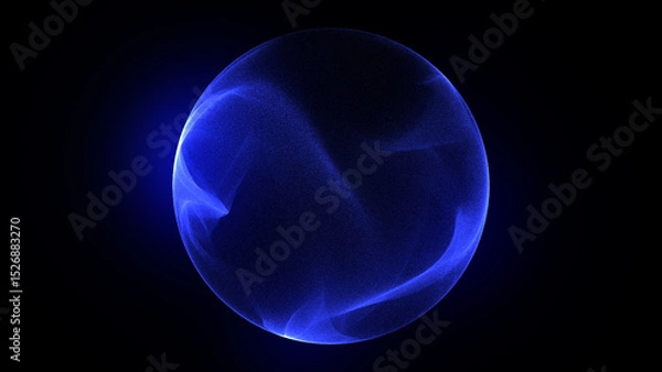 Fototapeta Abstract deep blue sphere of glowing particle waves and energy. Cosmic futuristic 3d sphere in space. Science, technology, virtualization, AI. Magic 3d orb and vibrant energy sphere. 