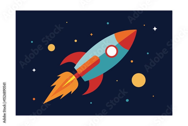 Fototapeta Vintage Rocket Ship in a Cosmic Race Vector Illustration