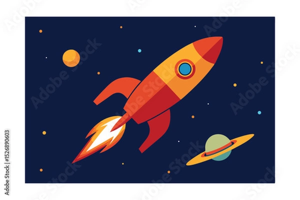 Fototapeta Vintage Rocket Ship in a Cosmic Race Vector Illustration