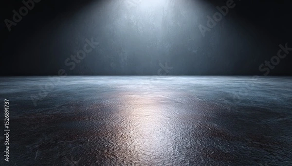 Obraz Empty room is illuminated by a spotlight. Interior space, stage, background, studio, industrial, concrete floor, dark, bright