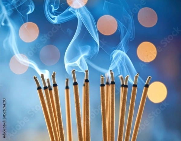 Obraz Obon Incense Smoke Aromatic Incense Sticks Surrounded by Soft Focus Colorful Lights