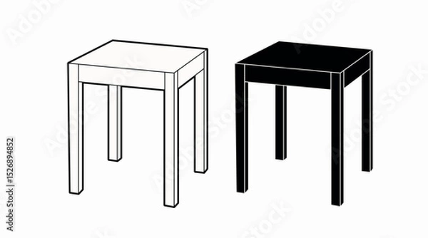 Fototapeta Stool or Table Set in black and white. Vector isolated editable set of stools or tables
