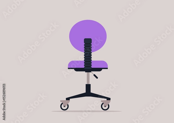 Obraz A modern office chair stands prominently, featuring a unique purple backrest and a sleek black base