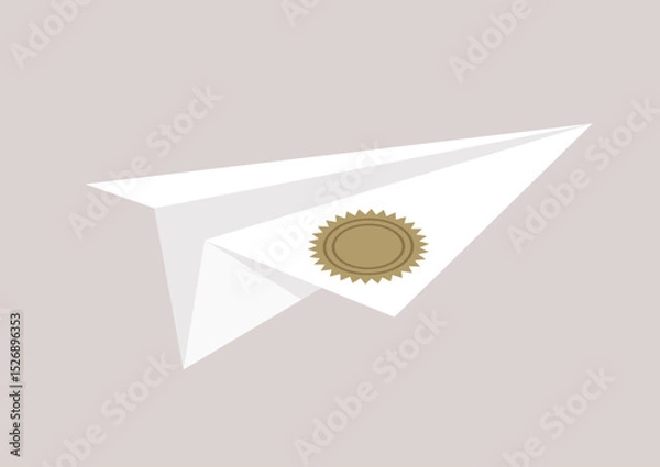 Obraz A paper plane crafted from diploma paper glides gracefully, symbolizing triumph and growth in an imaginative setting filled with excitement and possibilities for future adventures.