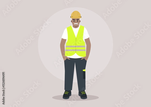 Obraz A senior engineer is dressed in a bright safety vest and hard hat, exuding confidence and expertise
