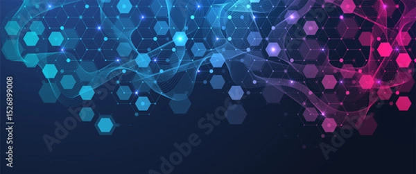 Obraz Molecular abstract structure and genetic engineering DNA. Healthcare and medicine background concept. Scientific research background. Wave flow. Innovation pattern. Vector illustration.