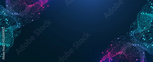 Fototapeta Artificial Intelligence or machine learning vector design. Quantum computer technology concept with circuit board and motherboard texture background design. Waves flow quantum explosion