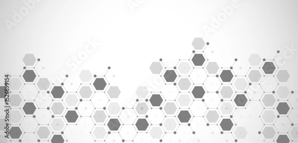 Obraz Modern health care or medical background design. Health care innovation concept. Horizontal header web banner. Abstract geometric background with hexagon shapes for medicine, science, chemistry.