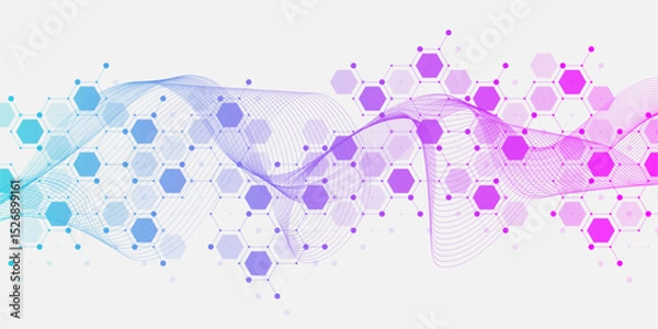 Obraz Molecular abstract structure and genetic engineering DNA. Healthcare and medicine background concept. Scientific research background. Wave flow. Innovation pattern. Vector illustration.